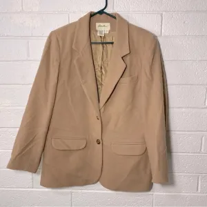 100% Wool Eddie Bauer Blazer Women’s Medium Camel Tan Front Pockets Oversized