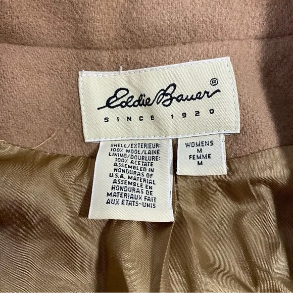 100% Wool Eddie Bauer Blazer Women’s Medium Camel Tan Front Pockets Oversized