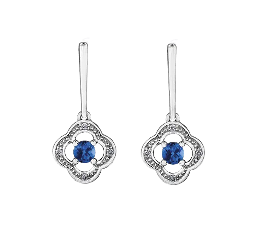 10k White Gold Blue Sapphire and Diamond Long Drop Earring