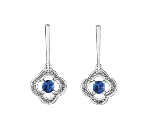10k White Gold Blue Sapphire and Diamond Long Drop Earring
