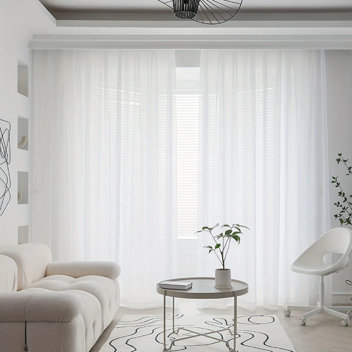1pc Exquisite White Sheer Curtain Panel - Translucent, Thin, Rod Pocket, Easy Hang, Enhance Home Decor, Perfect for Living Room, Bedroom, and Office