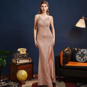 2025 Evening dress dress women's high-end temperament simple banquet socialite niche slim and thin suspender long fishtail dress