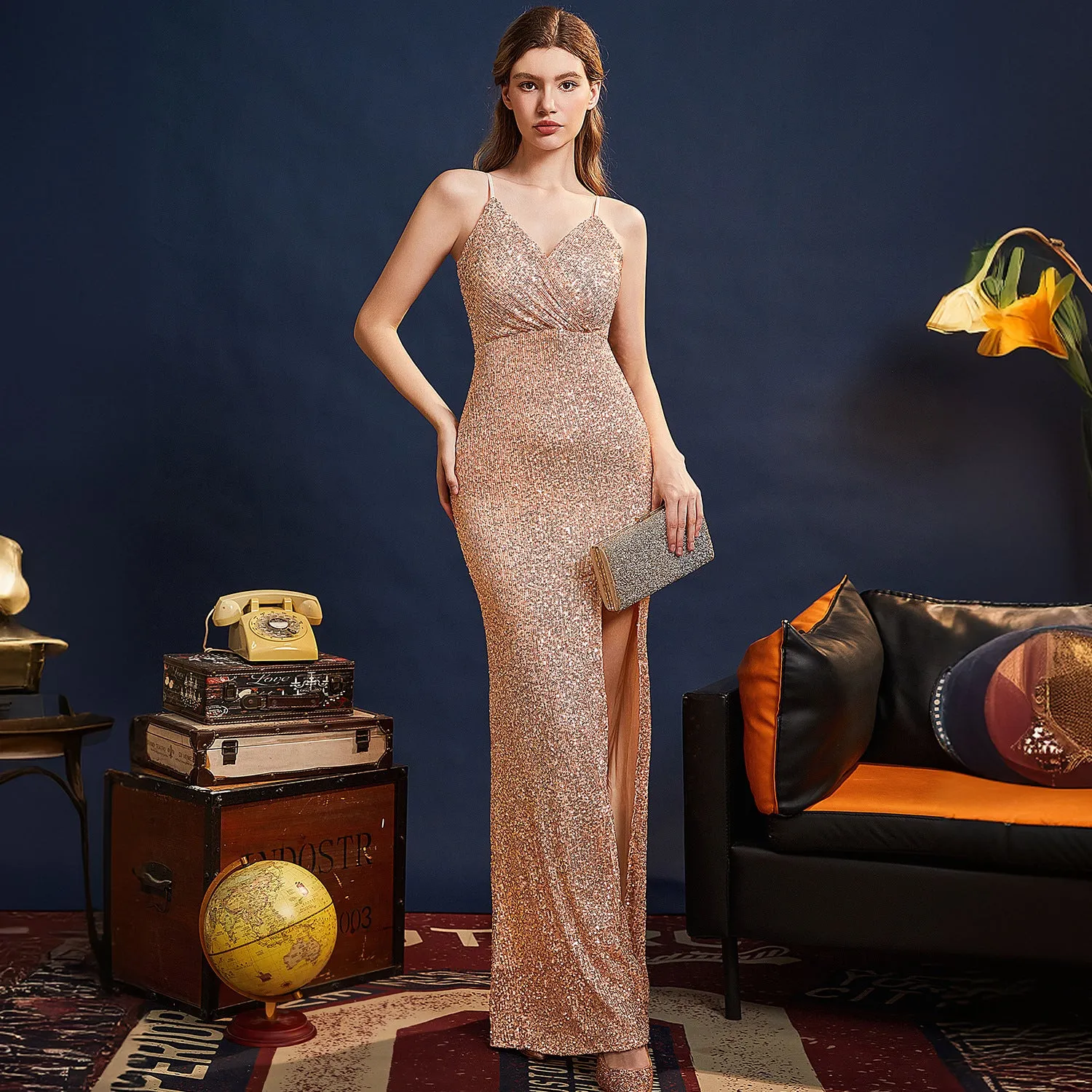 2025 Evening dress dress women's high-end temperament simple banquet socialite niche slim and thin suspender long fishtail dress