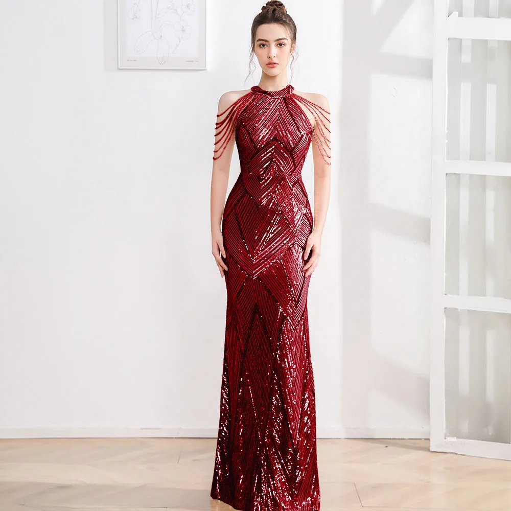 2025 Evening dress women's banquet temperament elegant high-end unique slim and thin host party performance long dress