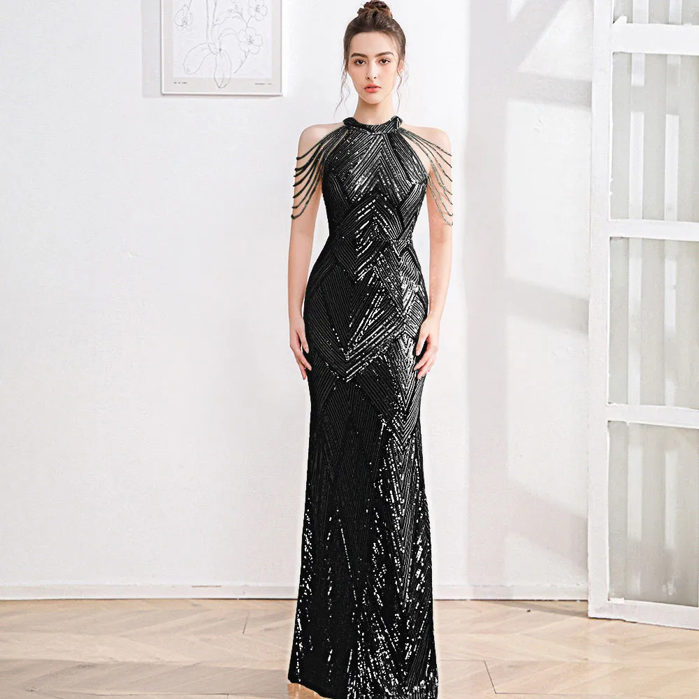 2025 Evening dress women's banquet temperament elegant high-end unique slim and thin host party performance long dress