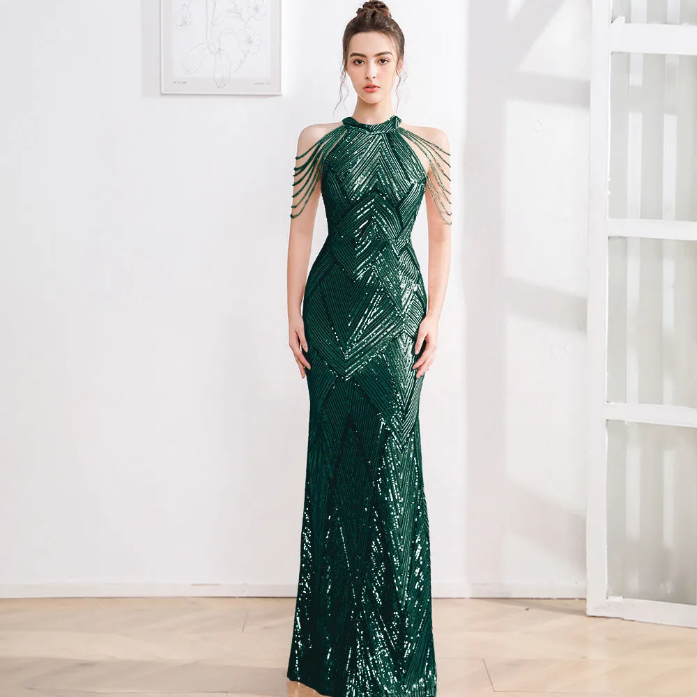 2025 Evening dress women's banquet temperament elegant high-end unique slim and thin host party performance long dress