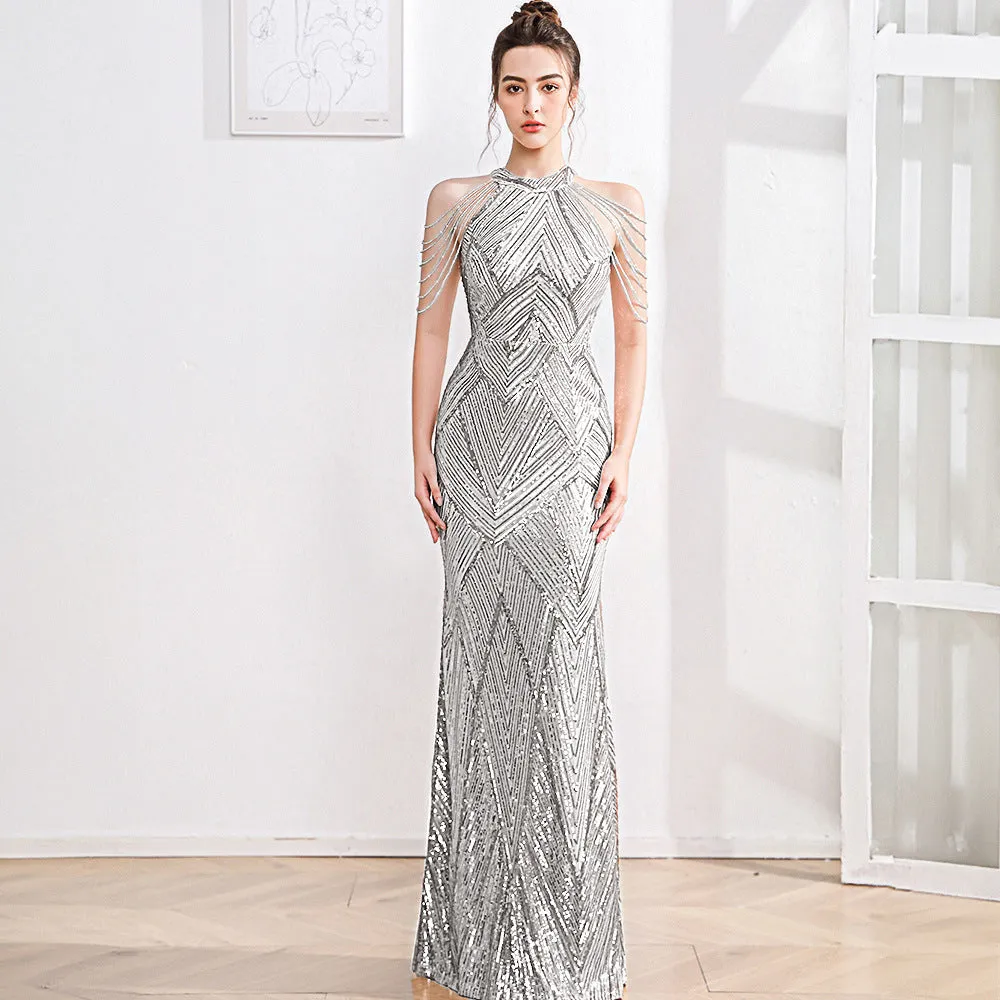 2025 Evening dress women's banquet temperament elegant high-end unique slim and thin host party performance long dress