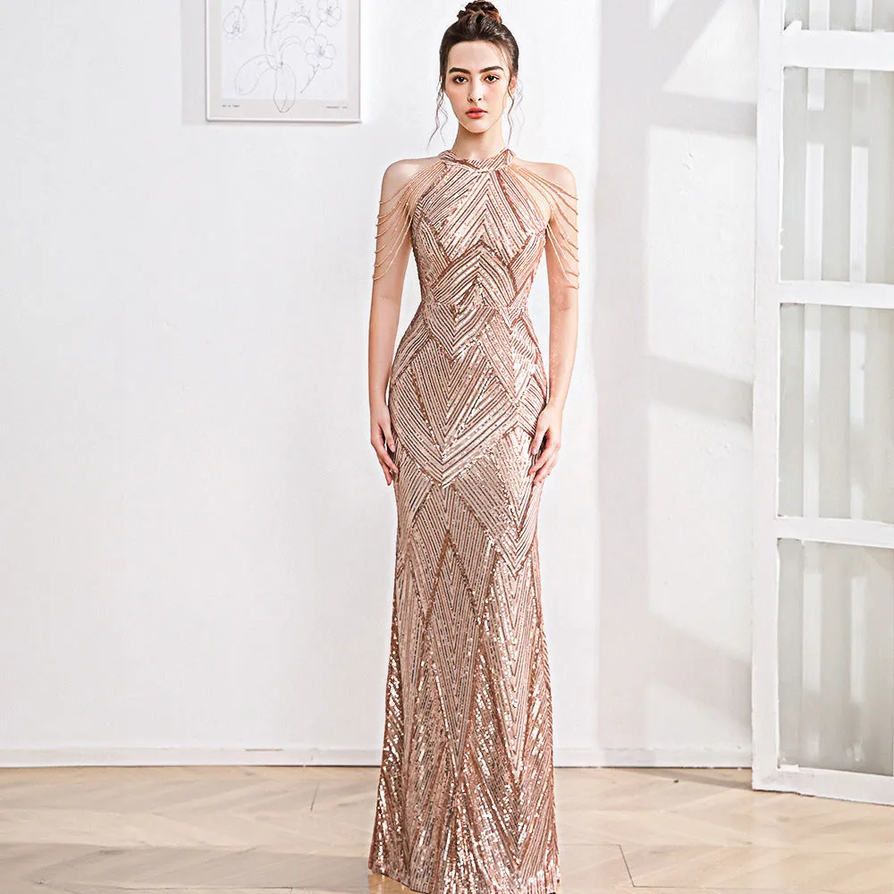 2025 Evening dress women's banquet temperament elegant high-end unique slim and thin host party performance long dress