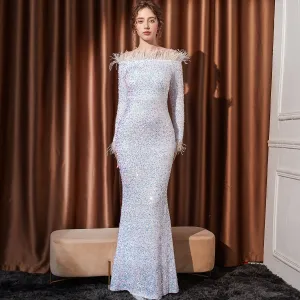 2025 Evening dress women's high-end temperament light luxury high-end celebrity banquet slim and thin sequins long fishtail dress