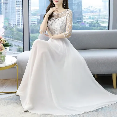 2025 popular autumn Popular trade new celebrity temperament dress waist thin big swing long Muse fan banquet evening dress