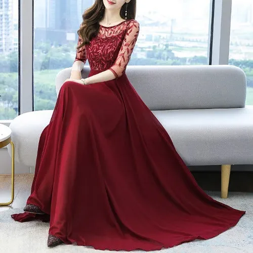2025 popular autumn Popular trade new celebrity temperament dress waist thin big swing long Muse fan banquet evening dress