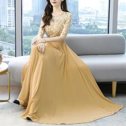 2025 popular autumn Popular trade new celebrity temperament dress waist thin big swing long Muse fan banquet evening dress