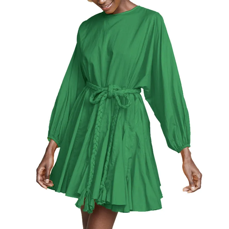 2025 Spot  fashion contrasting colors rainbow A-shaped skirt  new lantern sleeves, thin multi-colored dress women