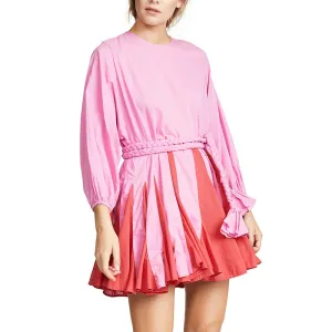 2025 Spot  fashion contrasting colors rainbow A-shaped skirt  new lantern sleeves, thin multi-colored dress women