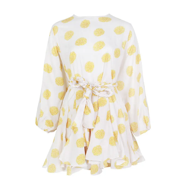 2025 Spot  fashion contrasting colors rainbow A-shaped skirt  new lantern sleeves, thin multi-colored dress women