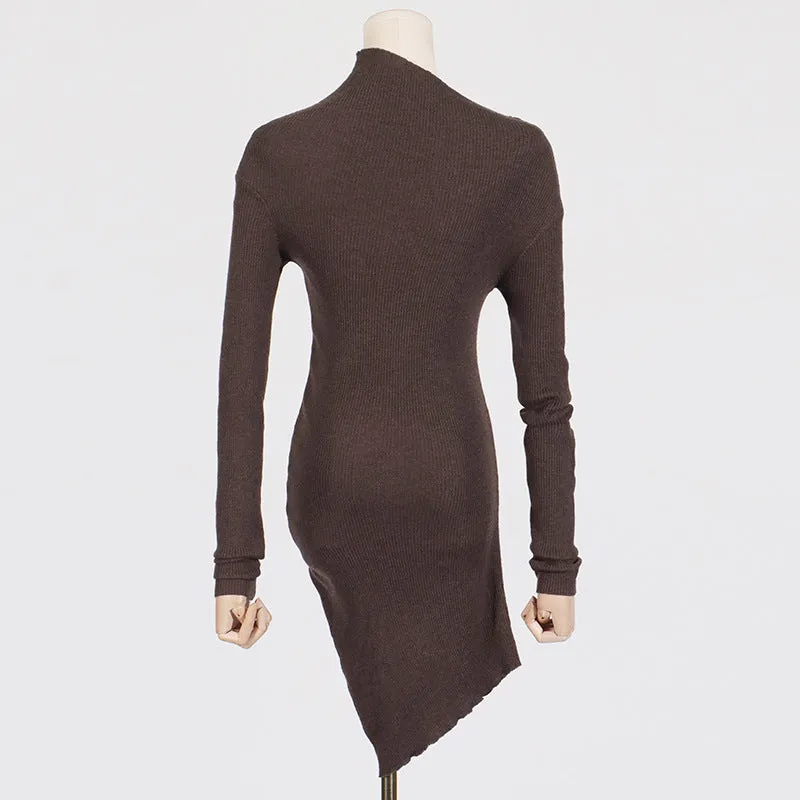 2025 spring and summer new fashion temperament one-word shoulder waist thin high-end long-sleeved short knitted dress women