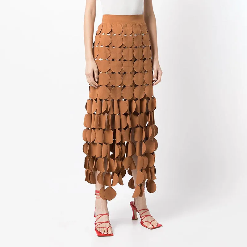 2025 spring new fashion temperament hollow polka dot design sense slim and thin skirt medium and long fringed skirt