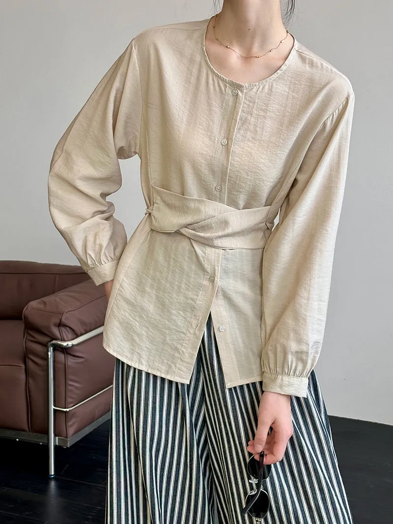 2025 Tachibana popular autumn new Korean design sense waist strap loose and thin Popular shirt women 2159