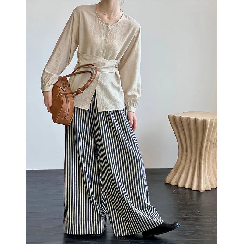 2025 Tachibana popular autumn new Korean design sense waist strap loose and thin Popular shirt women 2159