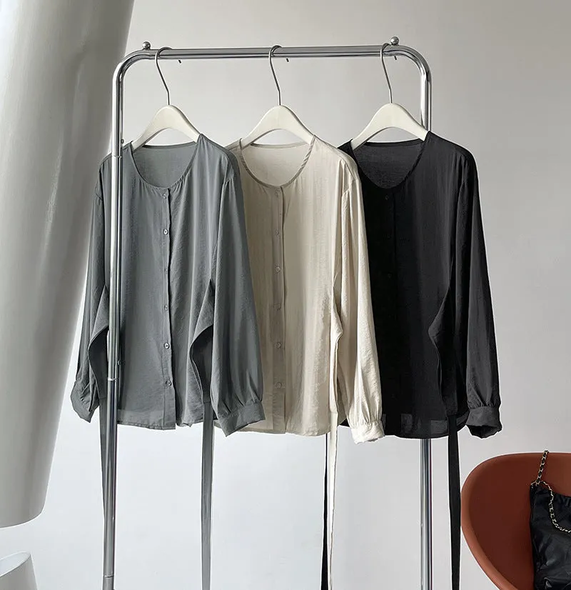 2025 Tachibana popular autumn new Korean design sense waist strap loose and thin Popular shirt women 2159