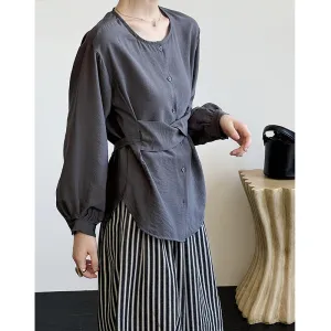 2025 Tachibana popular autumn new Korean design sense waist strap loose and thin Popular shirt women 2159