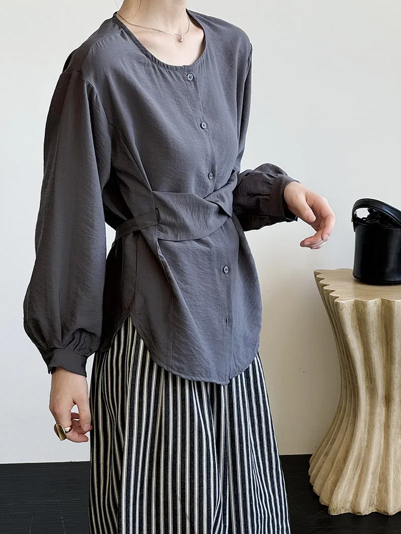 2025 Tachibana popular autumn new Korean design sense waist strap loose and thin Popular shirt women 2159
