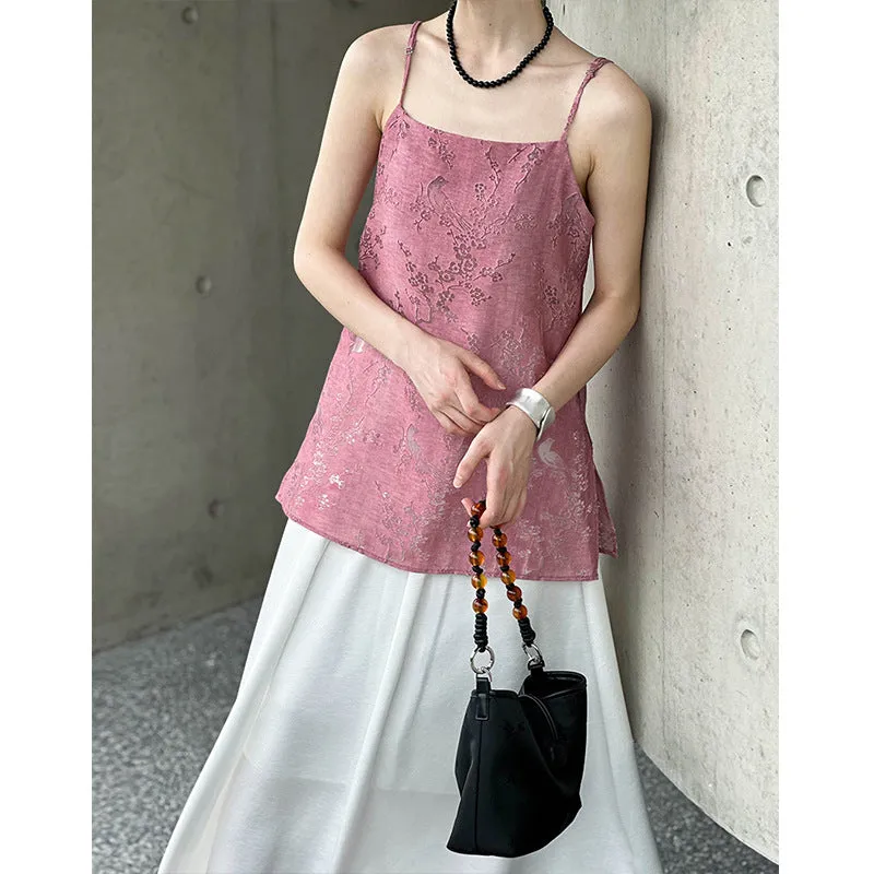 2025 Tachibana popular summer new top new Chinese outer wear thin design sense split fork hollow sling 8326