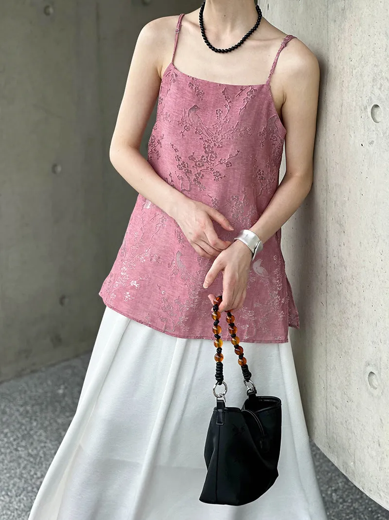 2025 Tachibana popular summer new top new Chinese outer wear thin design sense split fork hollow sling 8326