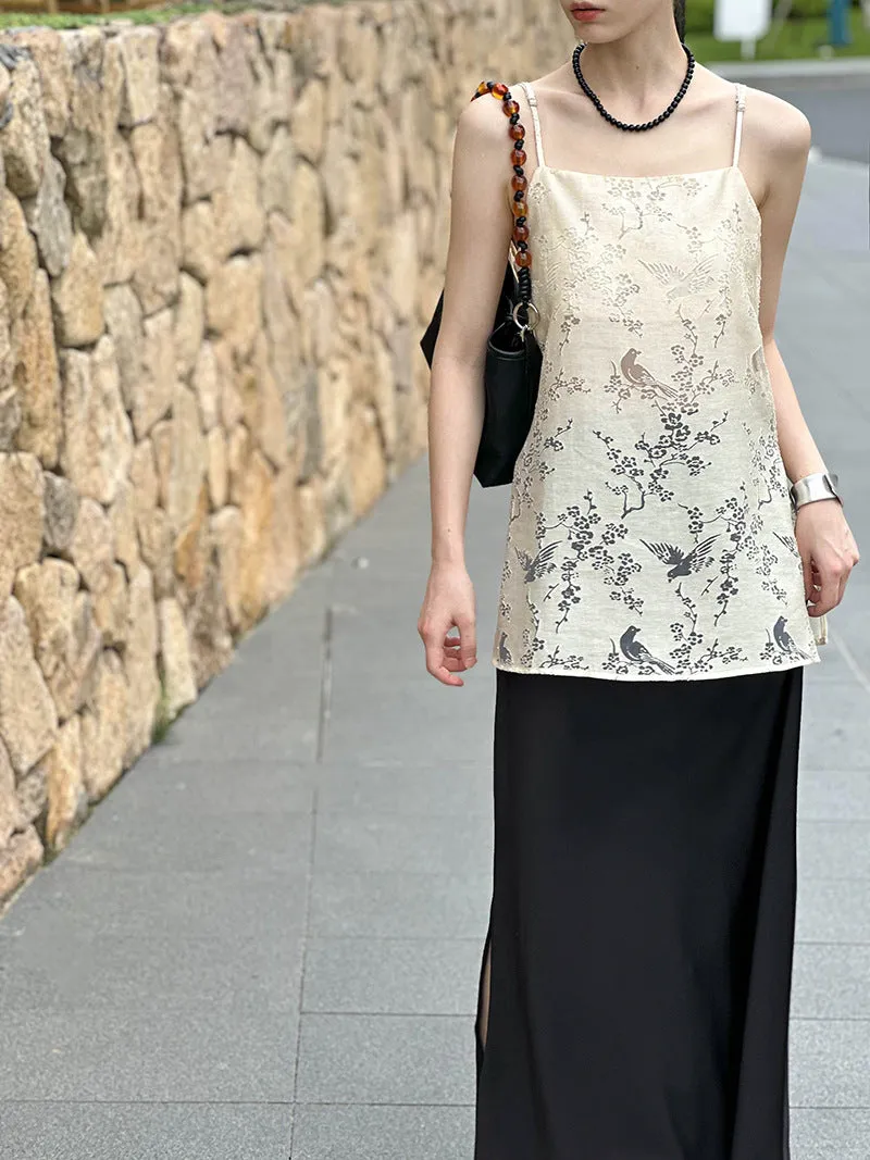 2025 Tachibana popular summer new top new Chinese outer wear thin design sense split fork hollow sling 8326