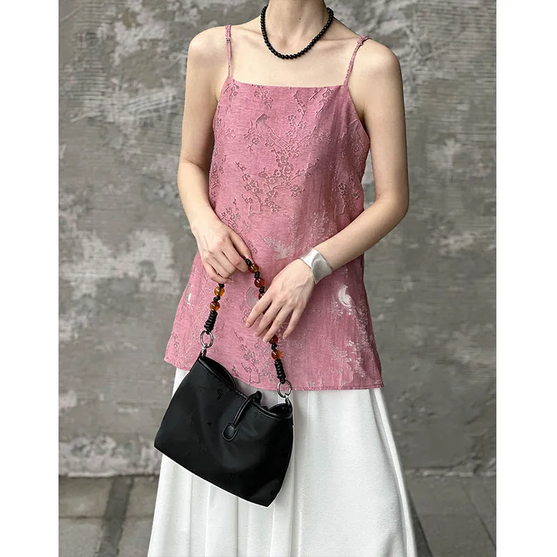 2025 Tachibana popular summer new top new Chinese outer wear thin design sense split fork hollow sling 8326