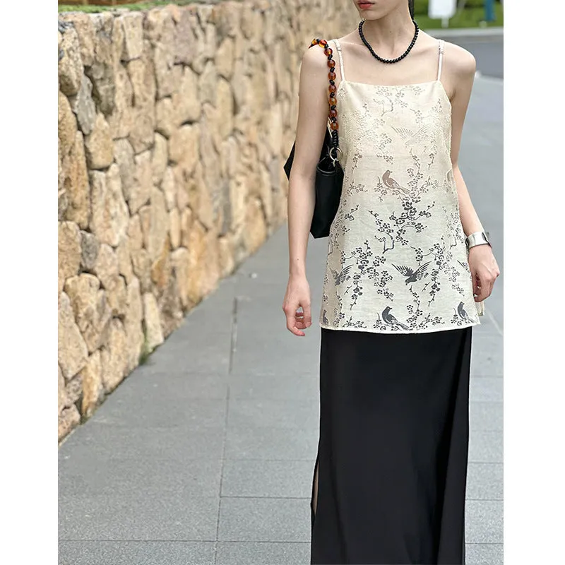 2025 Tachibana popular summer new top new Chinese outer wear thin design sense split fork hollow sling 8326