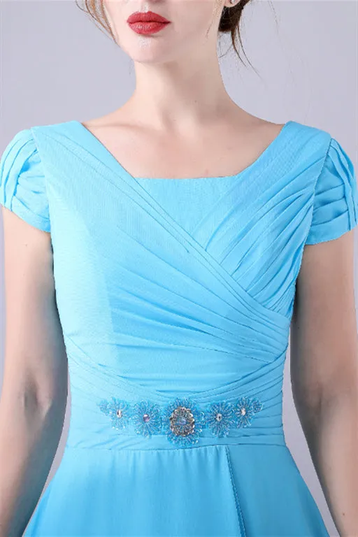 A-Line Short sleeves Square Sequined Knee-length Applique mother's dress