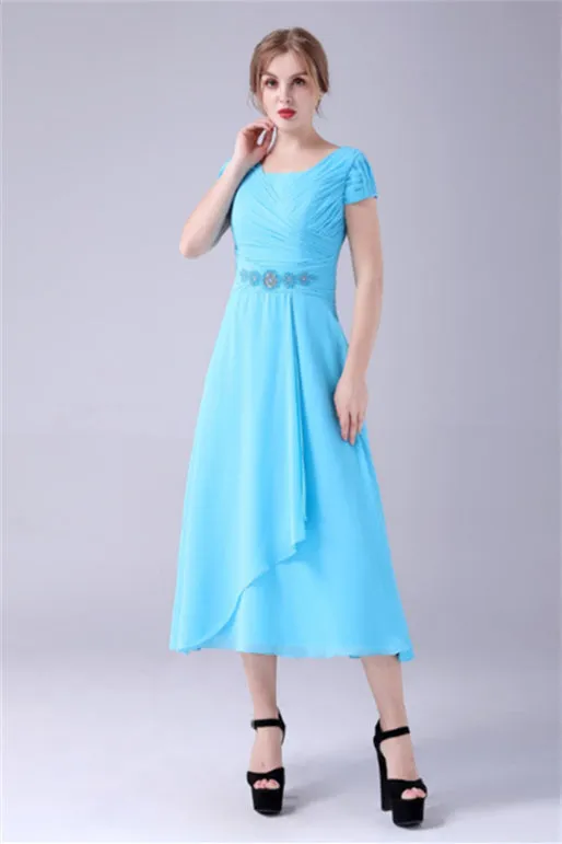 A-Line Short sleeves Square Sequined Knee-length Applique mother's dress