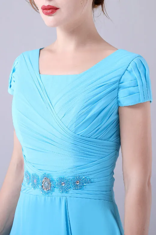 A-Line Short sleeves Square Sequined Knee-length Applique mother's dress
