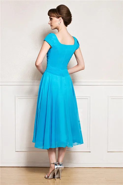 A-line tea length jewel applique mother's dress