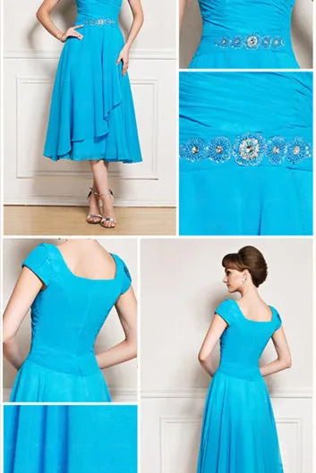 A-line tea length jewel applique mother's dress