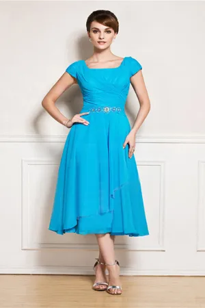 A-line tea length jewel applique mother's dress