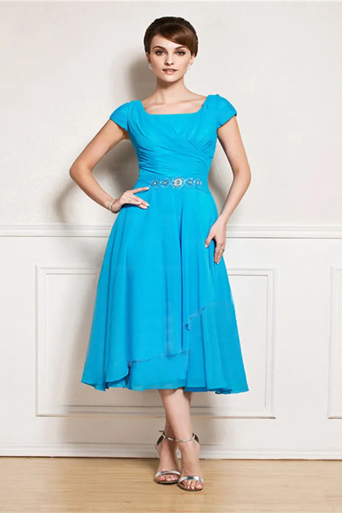 A-line tea length jewel applique mother's dress
