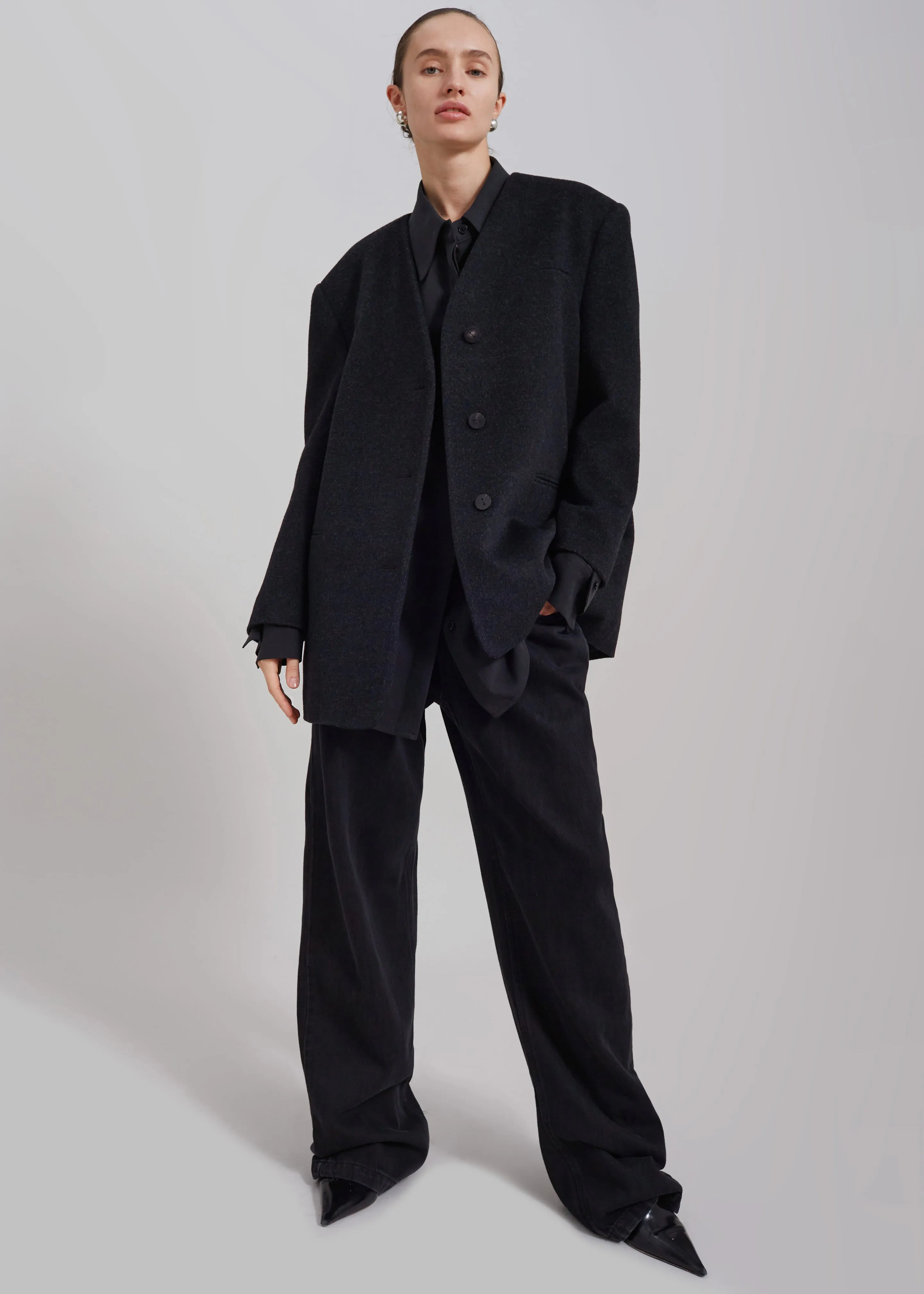 Abina Collarless Blazer - Charcoal