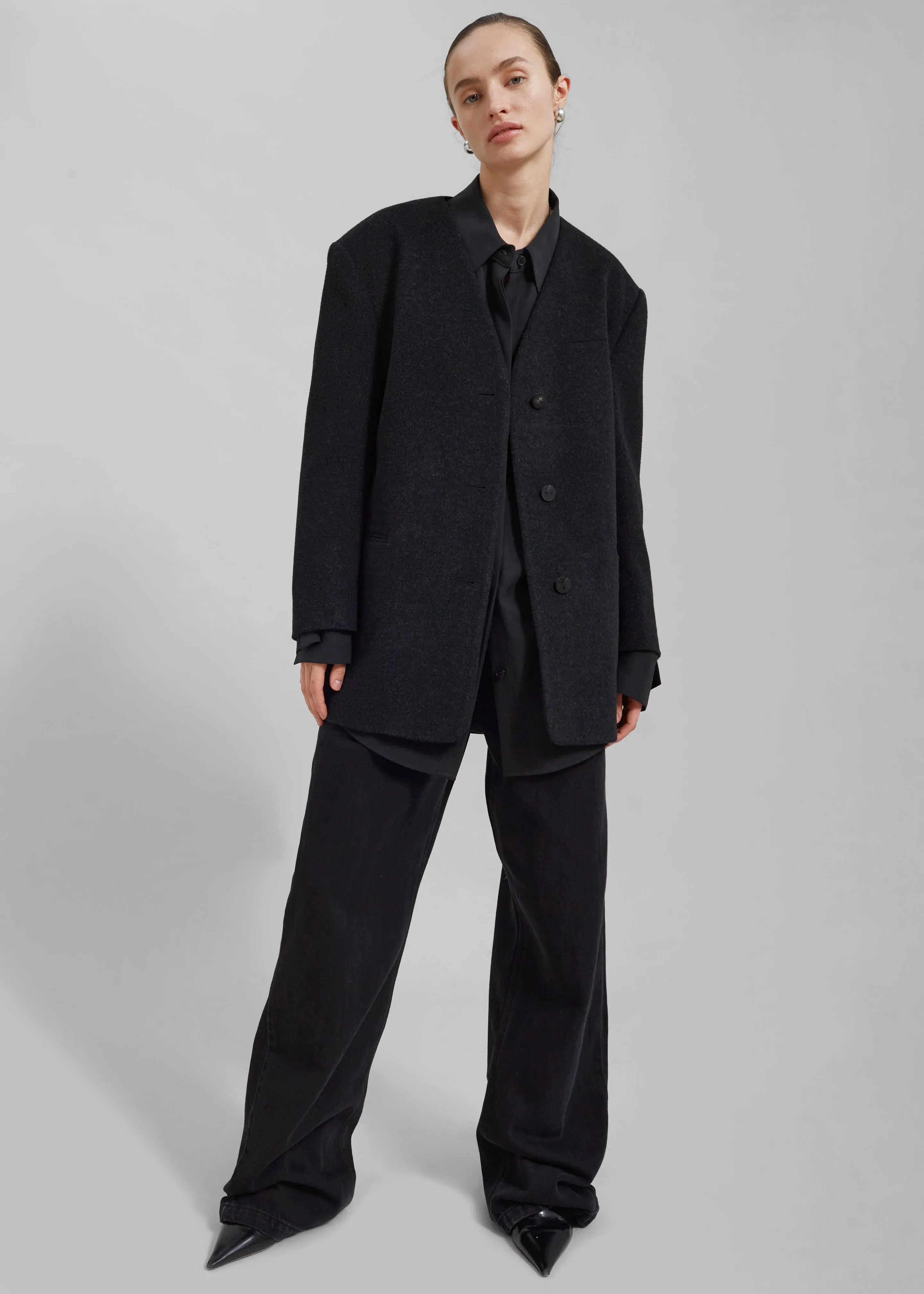 Abina Collarless Blazer - Charcoal