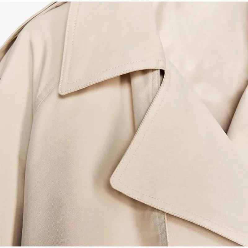 ADVBRIDGE  -  Vintage Lapel Windbreaker With Belt Women Casual Loose Khaki Short Jackets Female 2025 Spring Versatile Chic Street Outwear