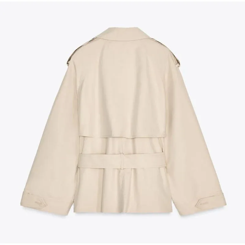 ADVBRIDGE  -  Vintage Lapel Windbreaker With Belt Women Casual Loose Khaki Short Jackets Female 2025 Spring Versatile Chic Street Outwear