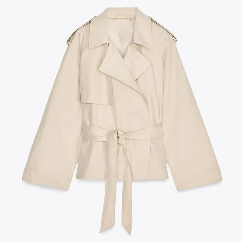 ADVBRIDGE  -  Vintage Lapel Windbreaker With Belt Women Casual Loose Khaki Short Jackets Female 2025 Spring Versatile Chic Street Outwear