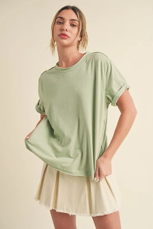 Aemi   Co Exposed Seam Round Neck Short Sleeve T-Shirt