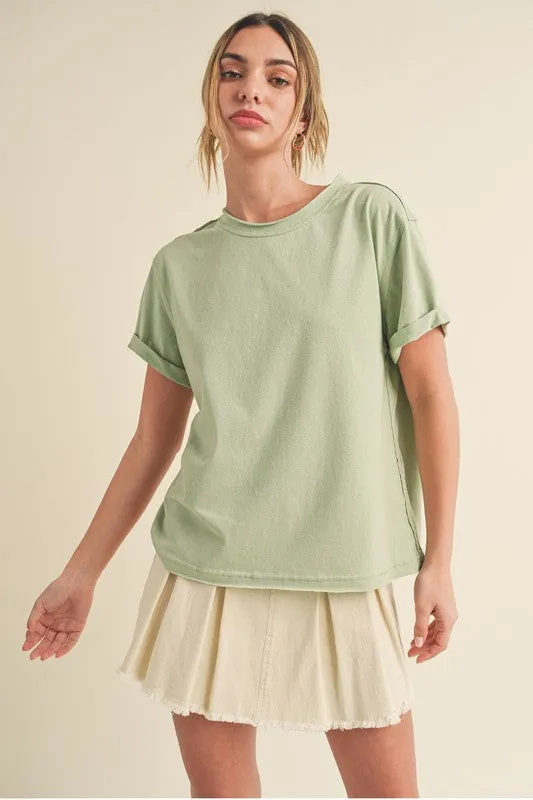 Aemi   Co Exposed Seam Round Neck Short Sleeve T-Shirt