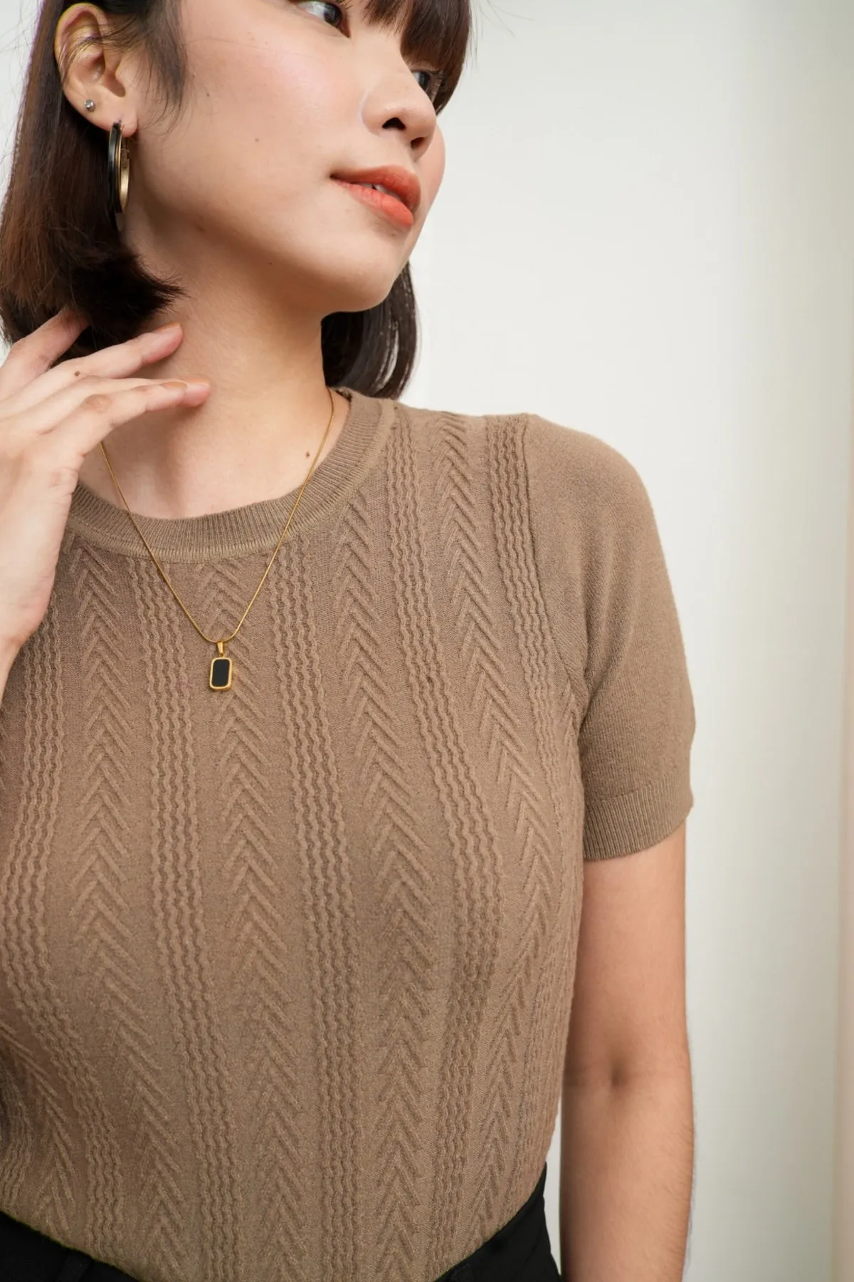 ALEXIS Soft Textured Knit Top (Mocha Brown)