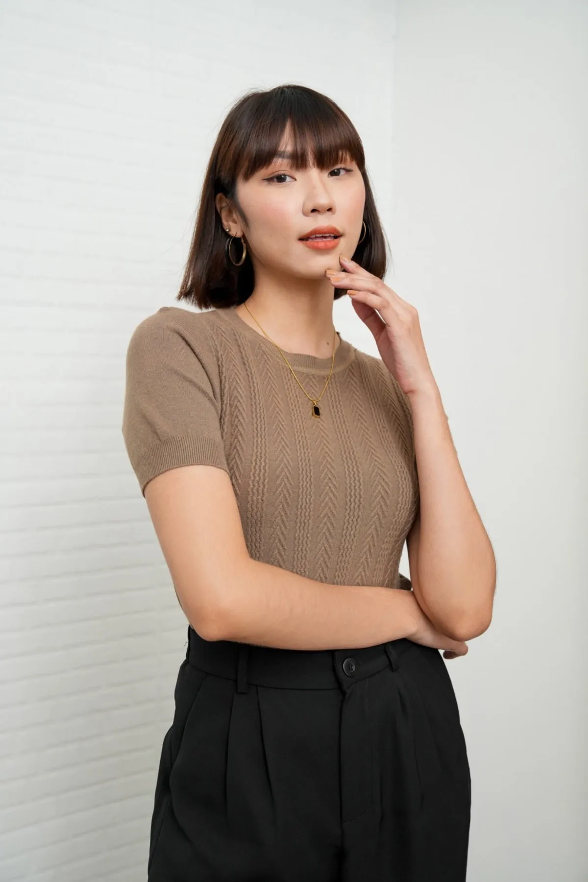 ALEXIS Soft Textured Knit Top (Mocha Brown)