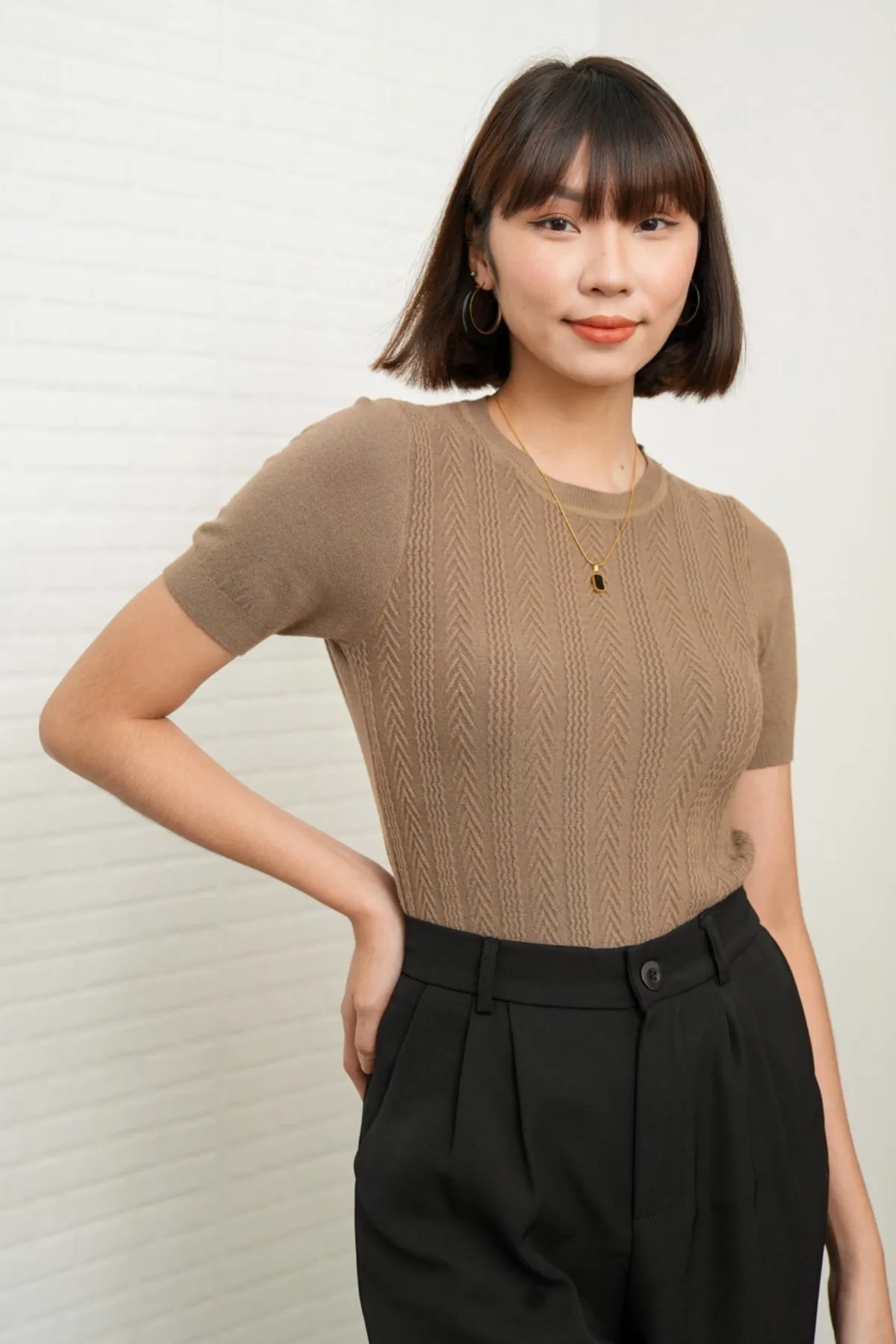 ALEXIS Soft Textured Knit Top (Mocha Brown)