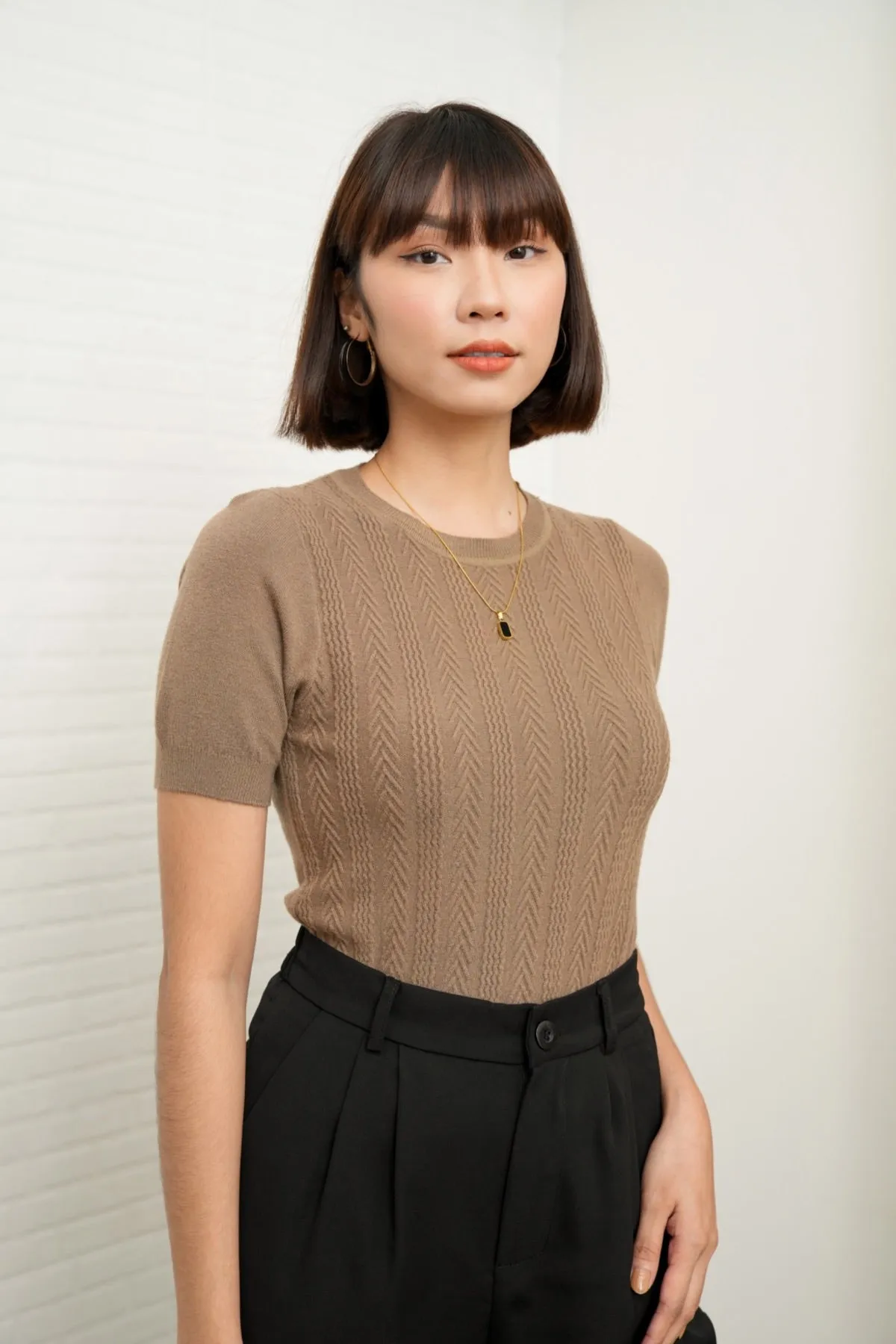 ALEXIS Soft Textured Knit Top (Mocha Brown)