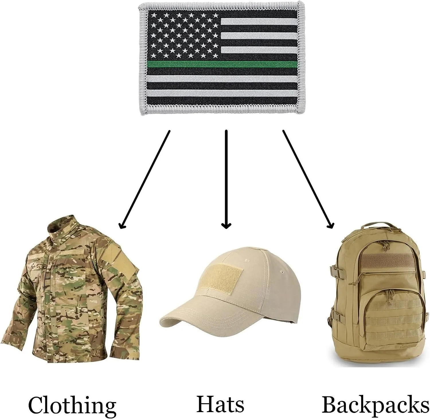 American Flag Patch 2-Pack Set, Woven, Hook and Loop (Thin Green Line)